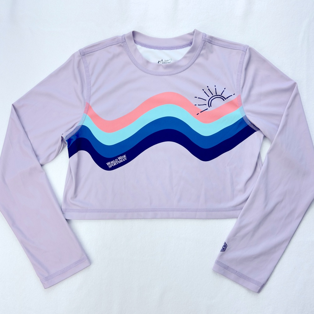 Girl's Lavender 3D Cool Long Sleeve Rash Guard Sun Protection Swim Top Medium